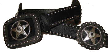 Black Hair Cowhide with Leather Rosets and stars with Black Stone Accent by SSM� belts.