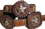 Brindle Cowhide with Star rossets and Coral stone accent by SSM� belts