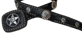 Black Cowhide with Turquoise accented conchos by SSM� Belts.