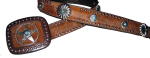 Brindle Cowhide with Turquoise accented ConchosBlack Cowhide with Turquoise accented conchos by SSM� Belts.