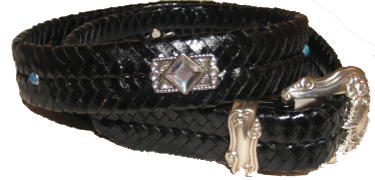 Black Braided Ladies Leather Belts with AB Crystal accent  by SSM� Belts